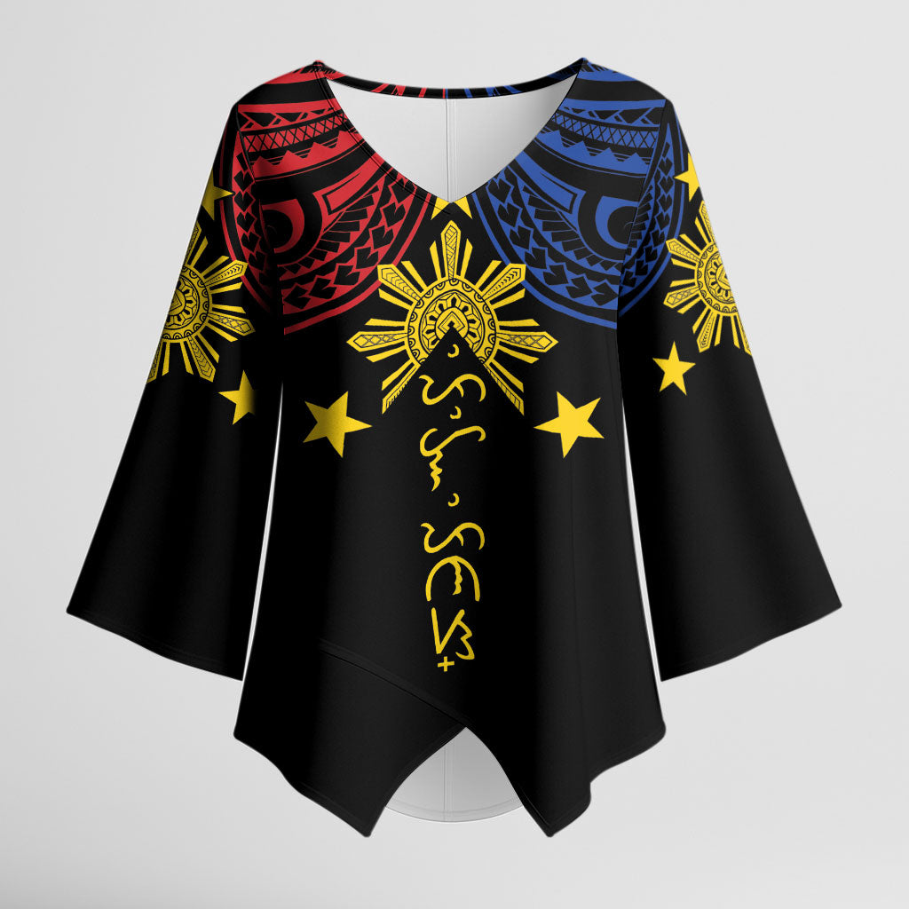 Philippines Heritage Personalized Kimono Sleeve Blouse Baybayin Philipinas Sun