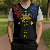 Philippines Heritage Personalized Christmas Knitted V-Neck Vest Baybayin Philipinas Sun LT7 - Polynesian Pride