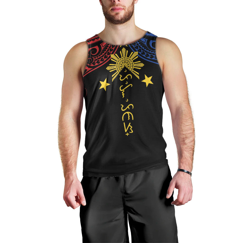 Philippines Heritage Personalized Men Tank Top Baybayin Philipinas Sun LT7 - Polynesian Pride
