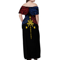 Philippines Heritage Personalized Off Shoulder Maxi Dress Baybayin Philipinas Sun