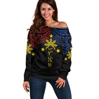 Philippines Heritage Personalized Off Shoulder Sweater Baybayin Philipinas Sun LT7 Women Black - Polynesian Pride