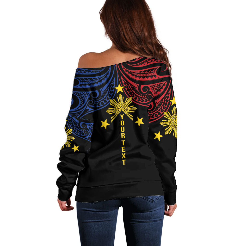 Philippines Heritage Personalized Off Shoulder Sweater Baybayin Philipinas Sun LT7 - Polynesian Pride