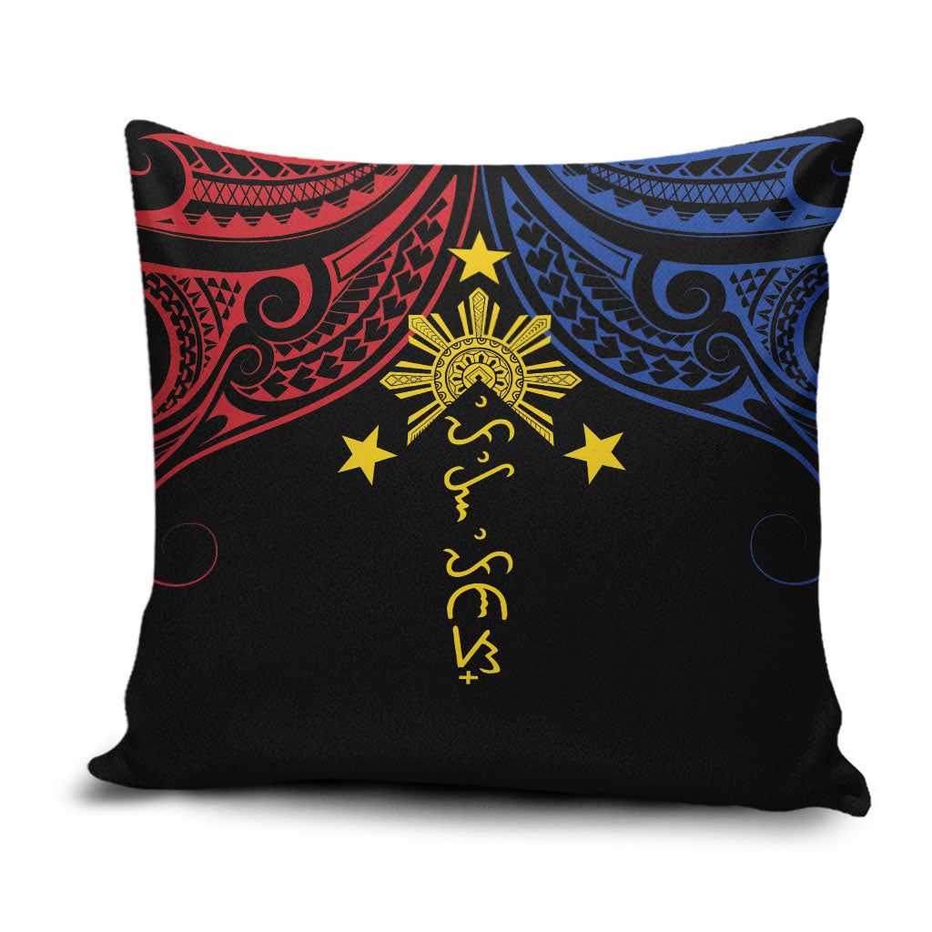 Philippines Heritage Pillow Cover Baybayin Philipinas Sun LT7 Black - Polynesian Pride