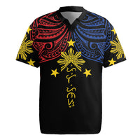 Philippines Heritage Personalized Rugby Jersey Baybayin Philipinas Sun LT7 Black - Polynesian Pride