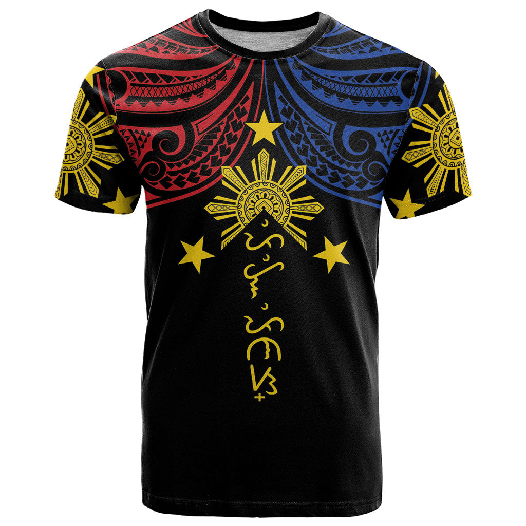 Philippines Heritage Personalized T Shirt Baybayin Philipinas Sun LT7 Black - Polynesian Pride