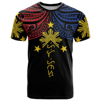 Philippines Heritage Personalized T Shirt Baybayin Philipinas Sun LT7 Black - Polynesian Pride