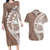 Polynesian Pride Couples Matching Long Sleeve Bodycon Dress and Hawaiian Shirt Polynesia Tribal - Tropical Brown LT7 Brown - Polynesian Pride