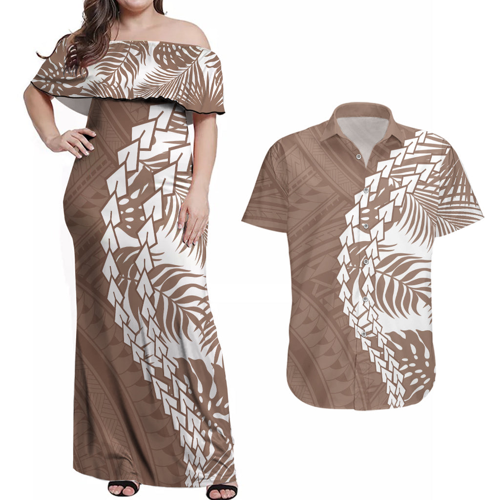 Polynesian Pride Couples Matching Off Shoulder Maxi Dress and Hawaiian Shirt Polynesia Tribal - Tropical Brown LT7 Brown - Polynesian Pride