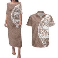 Polynesian Pride Couples Matching Puletasi Dress and Hawaiian Shirt Polynesia Tribal - Tropical Brown LT7 Brown - Polynesian Pride