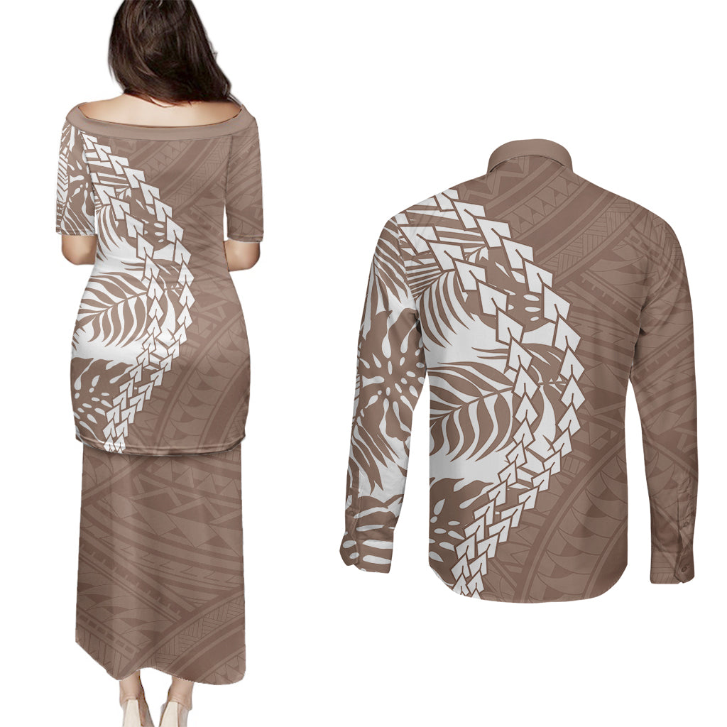 Polynesian Pride Couples Matching Puletasi Dress and Long Sleeve Button Shirts Polynesia Tribal - Tropical Brown LT7 - Polynesian Pride