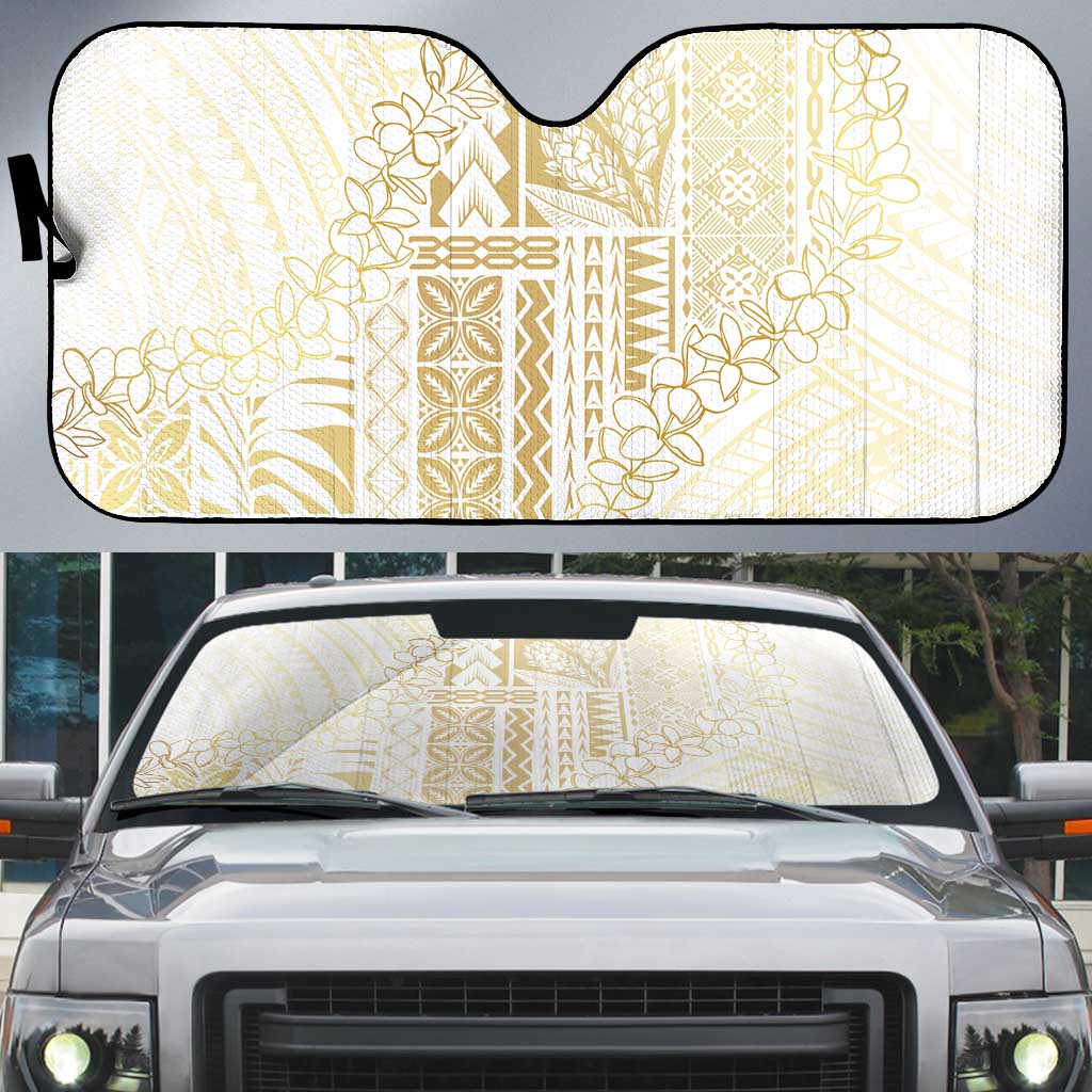 Samoa Lotu Tamaiti Mamanu Siapo Auto Sun Shade Golden Plumeria - Polynesian Pride