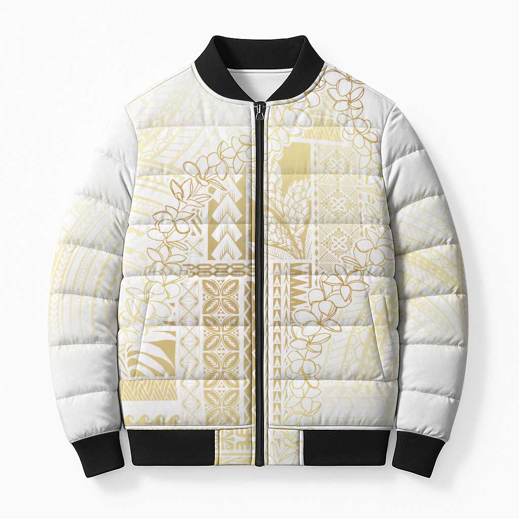 Samoa Lotu Tamaiti Mamanu Siapo Bomber Puffer Jacket Golden Plumeria - Polynesian Pride