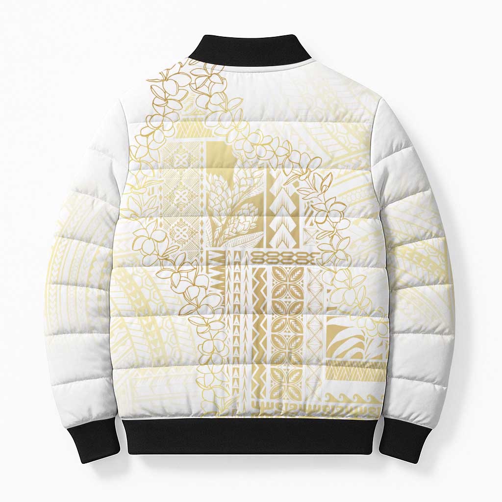 Samoa Lotu Tamaiti Mamanu Siapo Bomber Puffer Jacket Golden Plumeria - Polynesian Pride