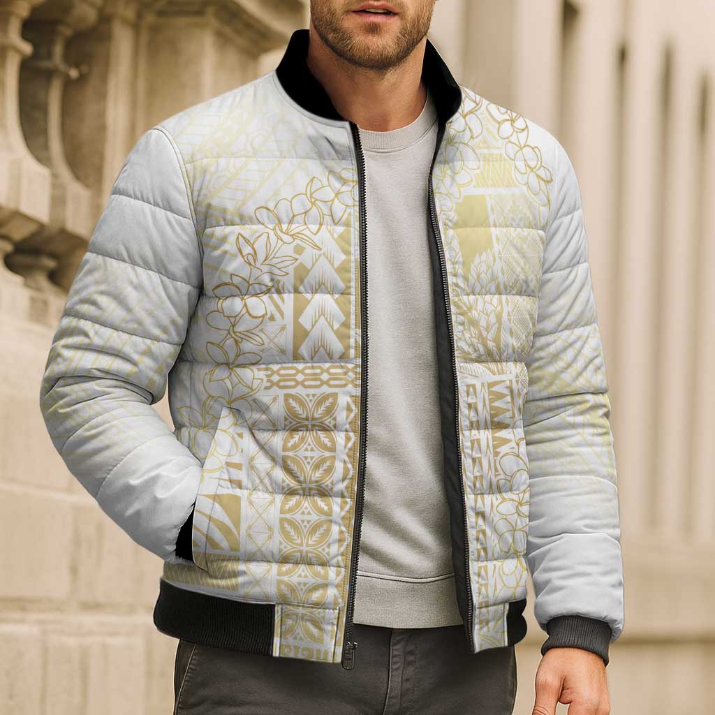 Samoa Lotu Tamaiti Mamanu Siapo Bomber Puffer Jacket Golden Plumeria - Polynesian Pride