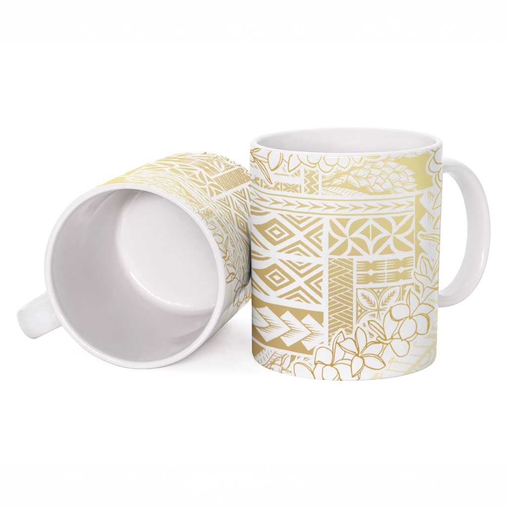 Samoa Lotu Tamaiti Mamanu Siapo Ceramic Mug Golden Plumeria - Polynesian Pride