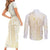 Samoa Lotu Tamaiti Mamanu Siapo Couples Matching Short Sleeve Bodycon Dress and Long Sleeve Button Shirt Golden Plumeria - Polynesian Pride