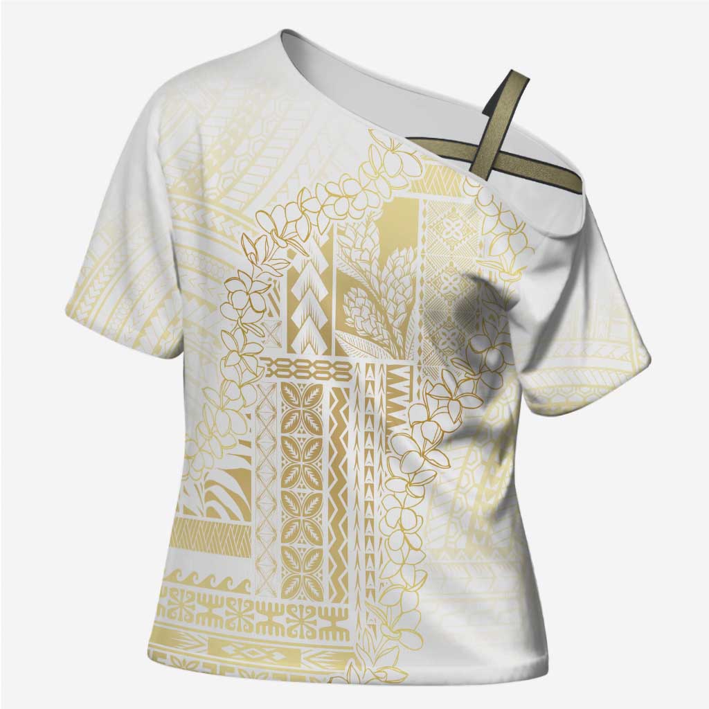 Samoa Lotu Tamaiti Mamanu Siapo Cross Shoulder Shirt Golden Plumeria - Polynesian Pride