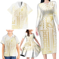 Samoa Lotu Tamaiti Mamanu Siapo Family Matching Long Sleeve Bodycon Dress and Hawaiian Shirt Golden Plumeria - Polynesian Pride