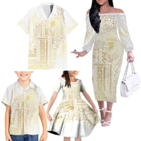 Samoa Lotu Tamaiti Mamanu Siapo Family Matching Off The Shoulder Long Sleeve Dress and Hawaiian Shirt Golden Plumeria - Polynesian Pride