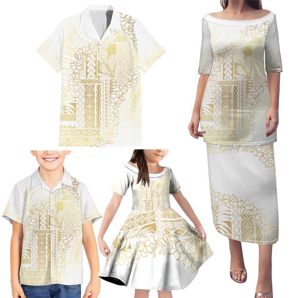 Samoa Lotu Tamaiti Mamanu Siapo Family Matching Puletasi and Hawaiian Shirt Golden Plumeria - Polynesian Pride