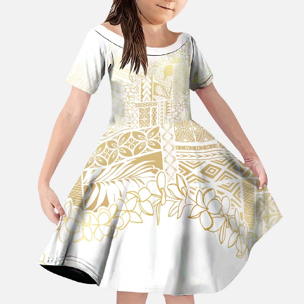 Samoa Lotu Tamaiti Mamanu Siapo Family Matching Short Sleeve Bodycon Dress and Hawaiian Shirt Golden Plumeria - Polynesian Pride