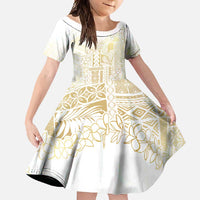 Samoa Lotu Tamaiti Mamanu Siapo Family Matching Short Sleeve Bodycon Dress and Hawaiian Shirt Golden Plumeria - Polynesian Pride