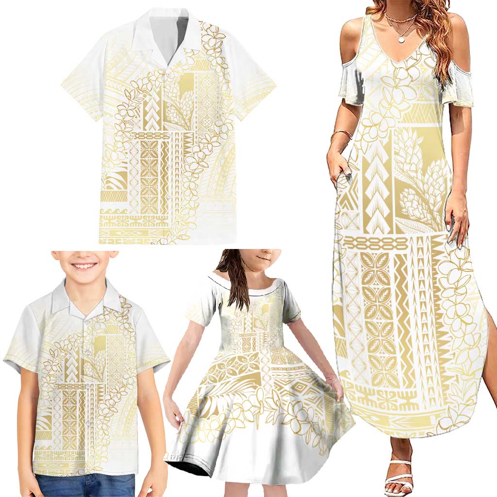 Samoa Lotu Tamaiti Mamanu Siapo Family Matching Summer Maxi Dress and Hawaiian Shirt Golden Plumeria - Polynesian Pride