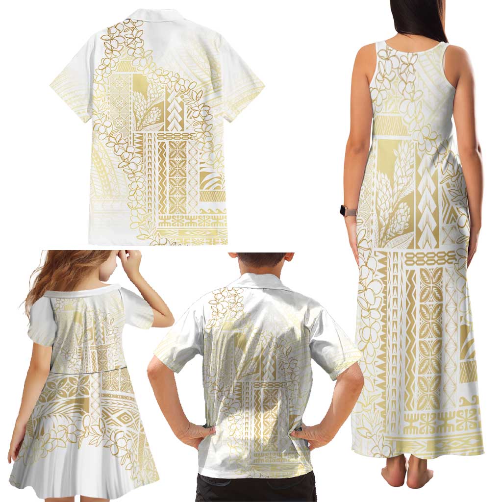 Samoa Lotu Tamaiti Mamanu Siapo Family Matching Tank Maxi Dress and Hawaiian Shirt Golden Plumeria - Polynesian Pride
