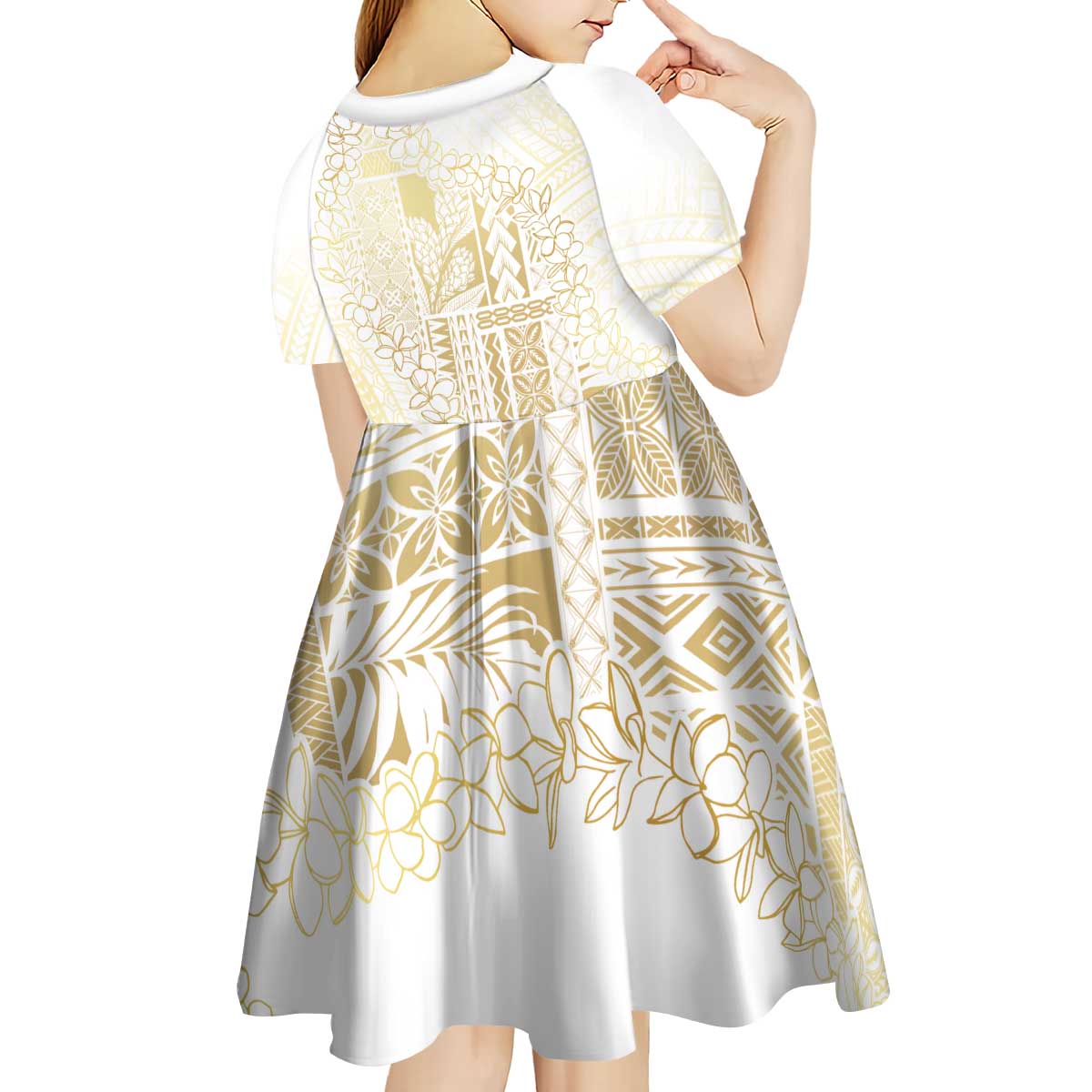 Samoa Lotu Tamaiti Mamanu Siapo Kid Short Sleeve Dress Golden Plumeria - Polynesian Pride