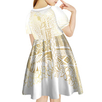 Samoa Lotu Tamaiti Mamanu Siapo Kid Short Sleeve Dress Golden Plumeria - Polynesian Pride