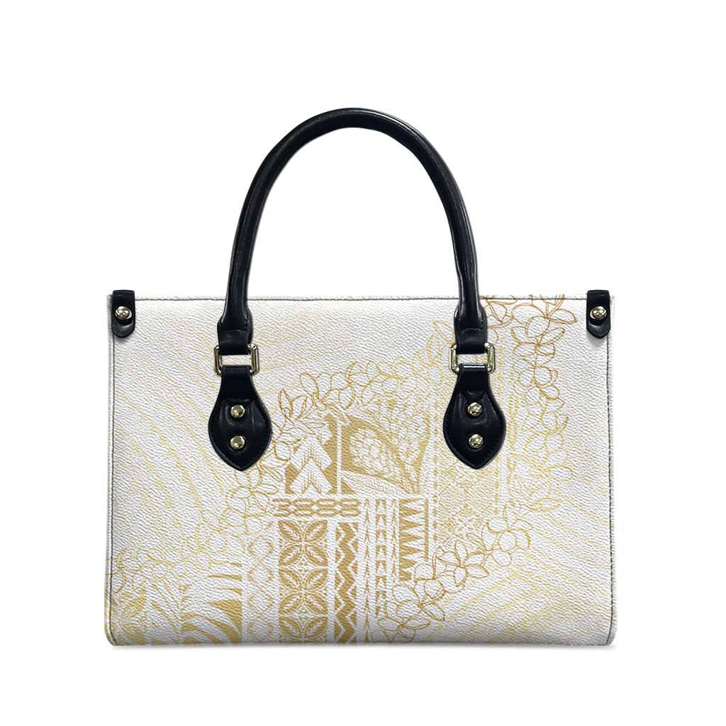 Samoa Lotu Tamaiti Mamanu Siapo Leather Bag Golden Plumeria - Polynesian Pride