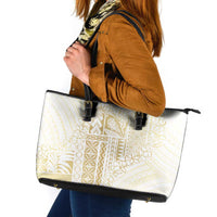 Samoa Lotu Tamaiti Mamanu Siapo Leather Tote Bag Golden Plumeria LT7 Gold - Polynesian Pride