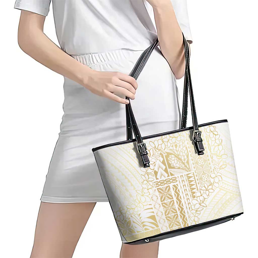 Samoa Lotu Tamaiti Mamanu Siapo Leather Tote Bag Golden Plumeria LT7 - Polynesian Pride