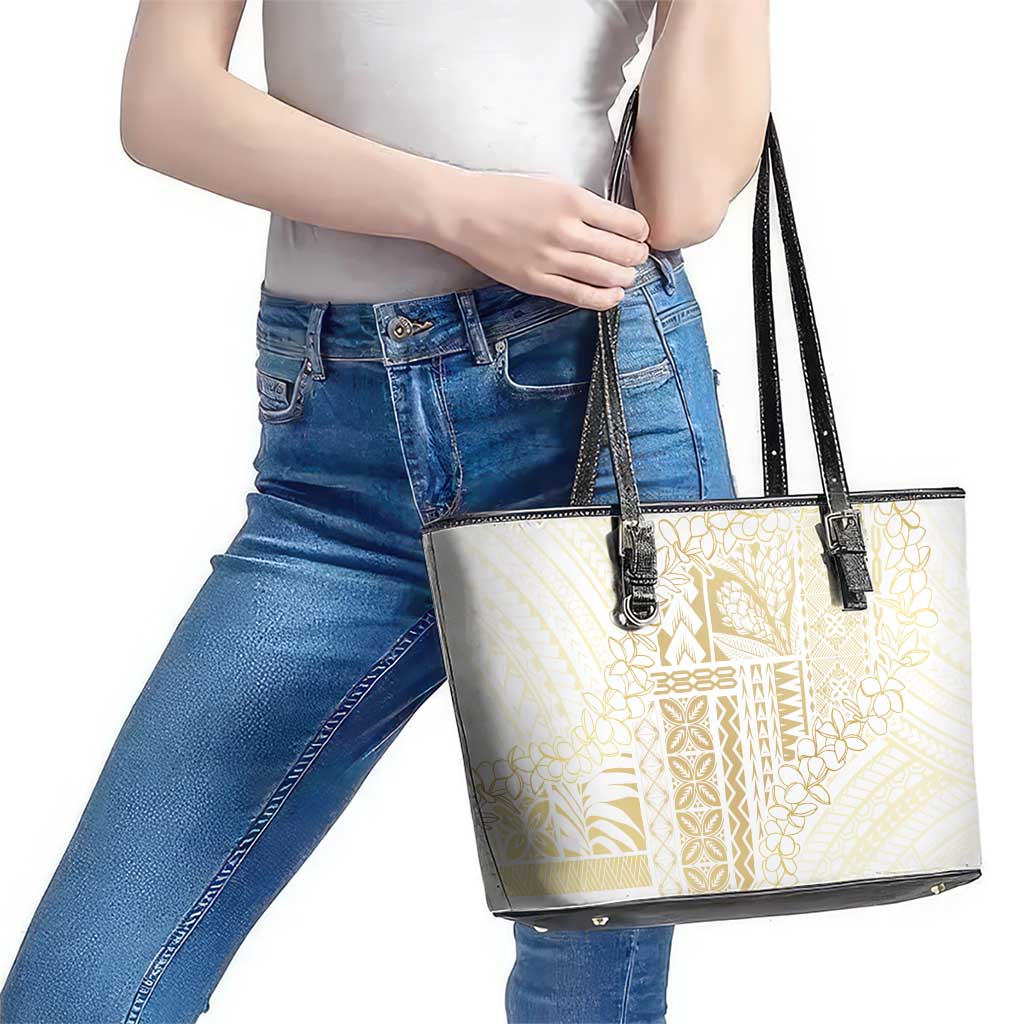 Samoa Lotu Tamaiti Mamanu Siapo Leather Tote Bag Golden Plumeria LT7 - Polynesian Pride
