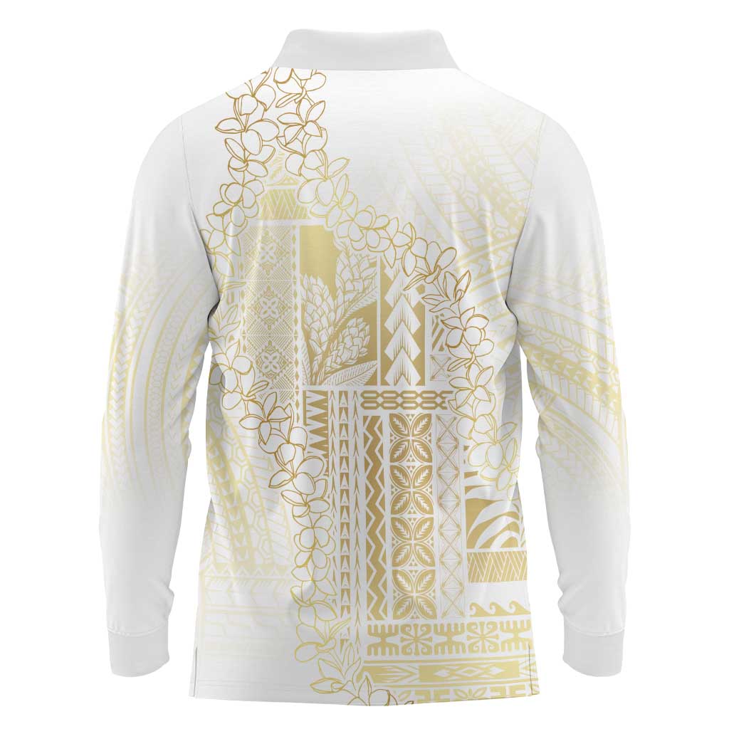 Samoa Lotu Tamaiti Mamanu Siapo Long Sleeve Polo Shirt Golden Plumeria - Polynesian Pride