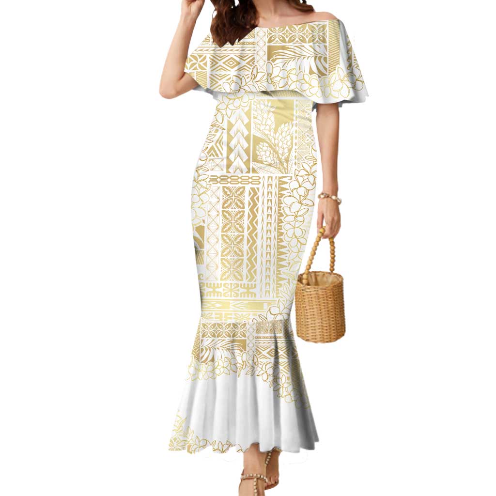 Samoa Lotu Tamaiti Mamanu Siapo Mermaid Dress Golden Plumeria - Polynesian Pride