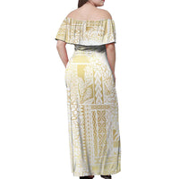 Samoa Lotu Tamaiti Mamanu Siapo Off Shoulder Maxi Dress Golden Plumeria - Polynesian Pride