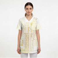 Samoa Lotu Tamaiti Mamanu Siapo Scrub Top Golden Plumeria - Polynesian Pride