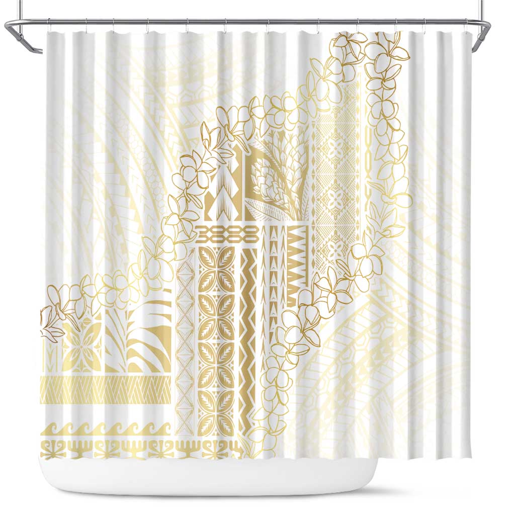Samoa Lotu Tamaiti Mamanu Siapo Shower Curtain Golden Plumeria - Polynesian Pride