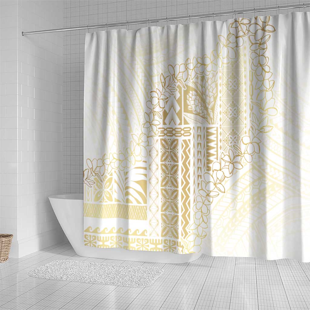 Samoa Lotu Tamaiti Mamanu Siapo Shower Curtain Golden Plumeria - Polynesian Pride