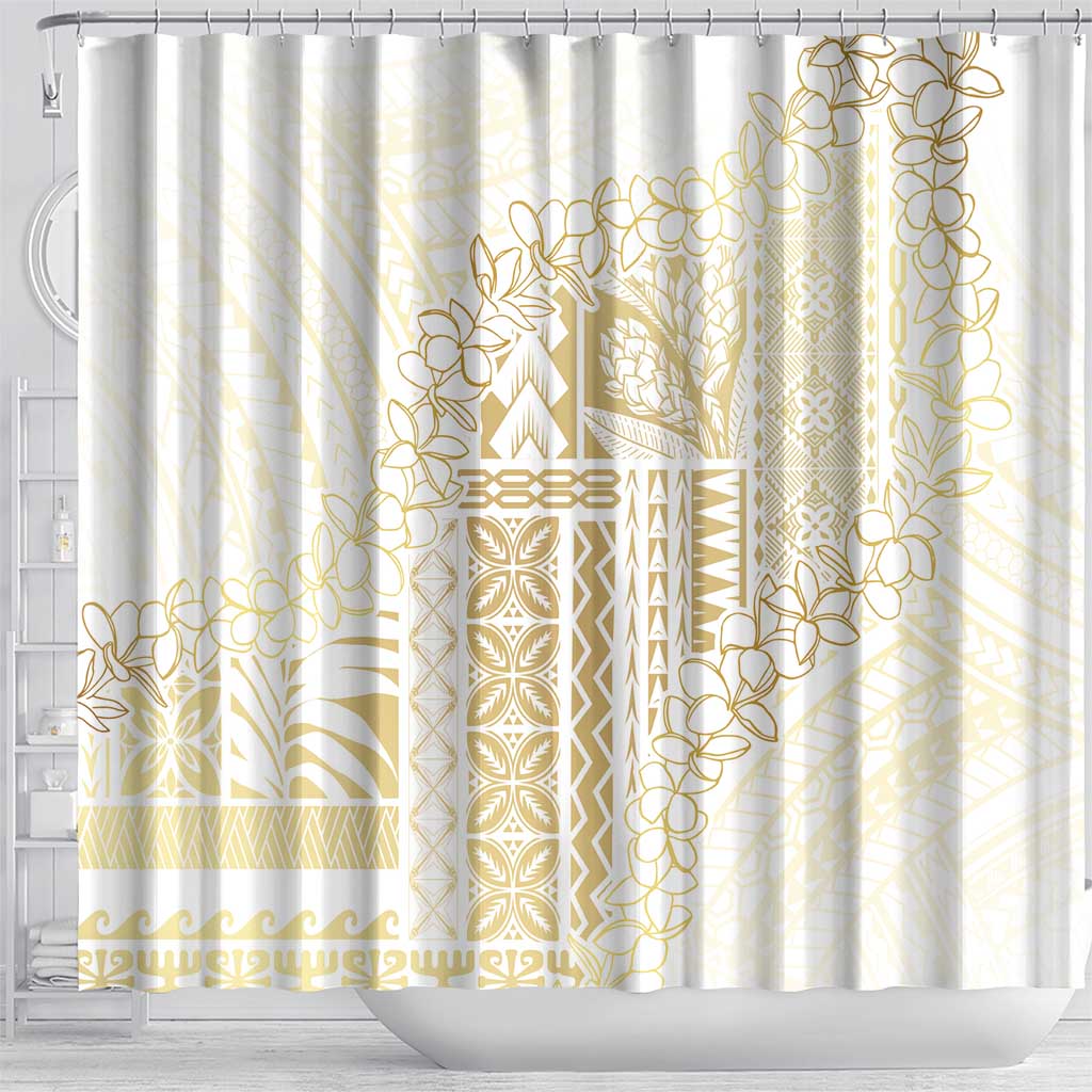 Samoa Lotu Tamaiti Mamanu Siapo Shower Curtain Golden Plumeria - Polynesian Pride