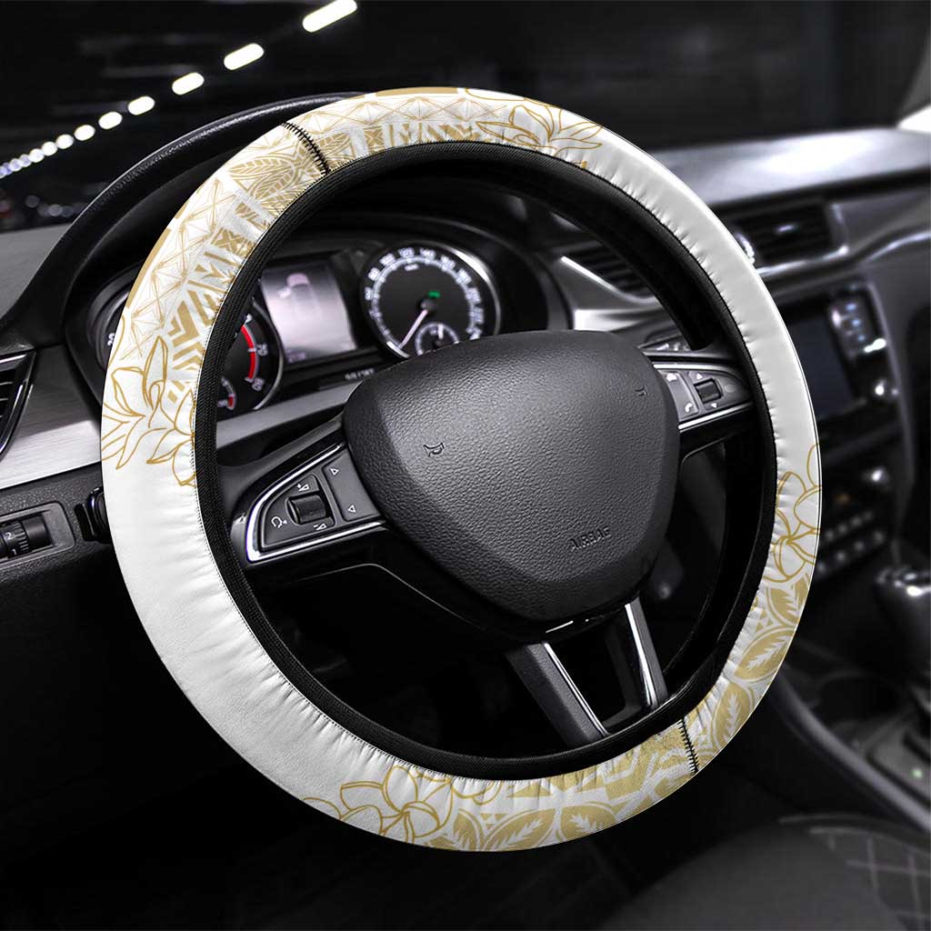 Samoa Lotu Tamaiti Mamanu Siapo Steering Wheel Cover Golden Plumeria - Polynesian Pride