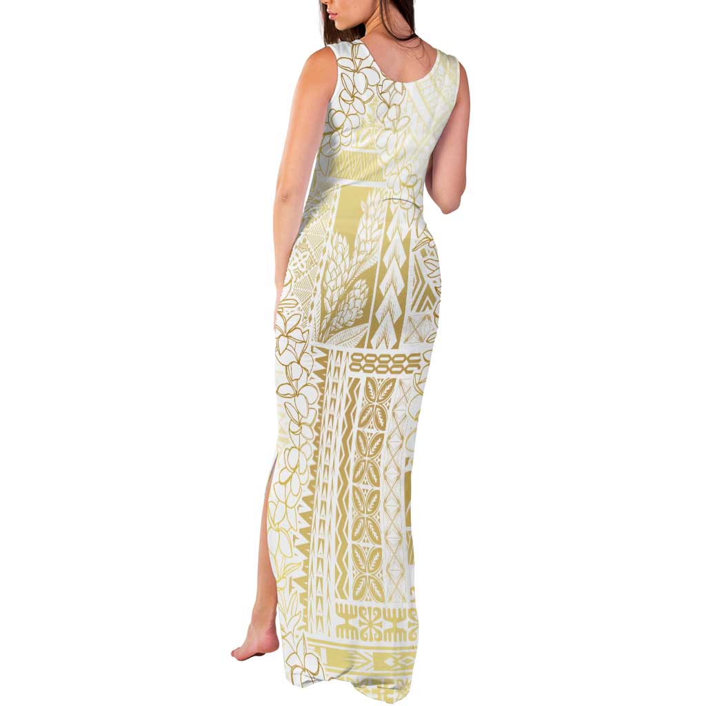 Samoa Lotu Tamaiti Mamanu Siapo Tank Maxi Dress Golden Plumeria - Polynesian Pride