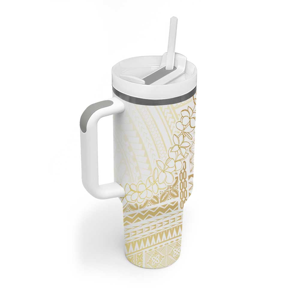 Samoa Lotu Tamaiti Mamanu Siapo Tumbler With Handle Golden Plumeria - Polynesian Pride