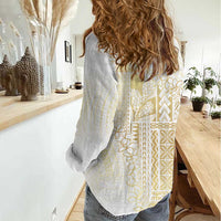 Samoa Lotu Tamaiti Mamanu Siapo Women Casual Shirt Golden Plumeria - Polynesian Pride