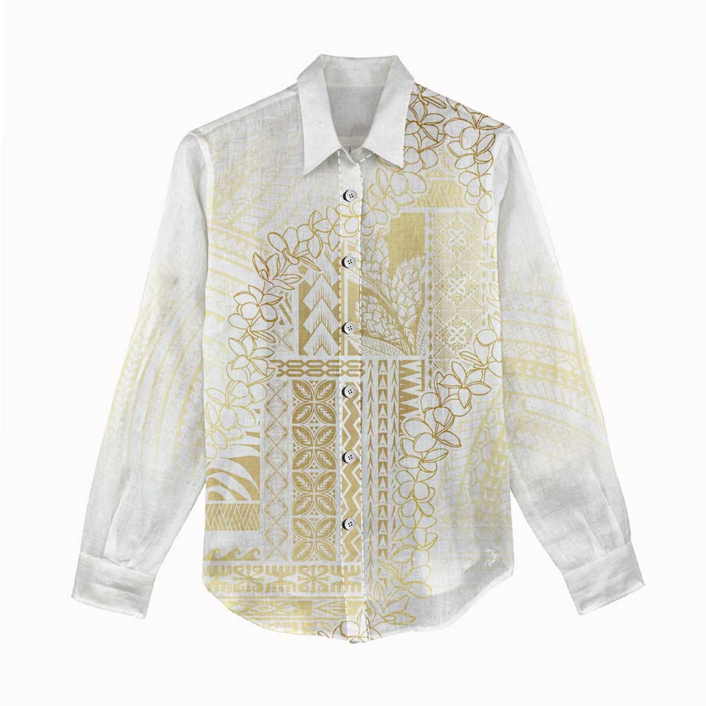 Samoa Lotu Tamaiti Mamanu Siapo Women Casual Shirt Golden Plumeria - Polynesian Pride