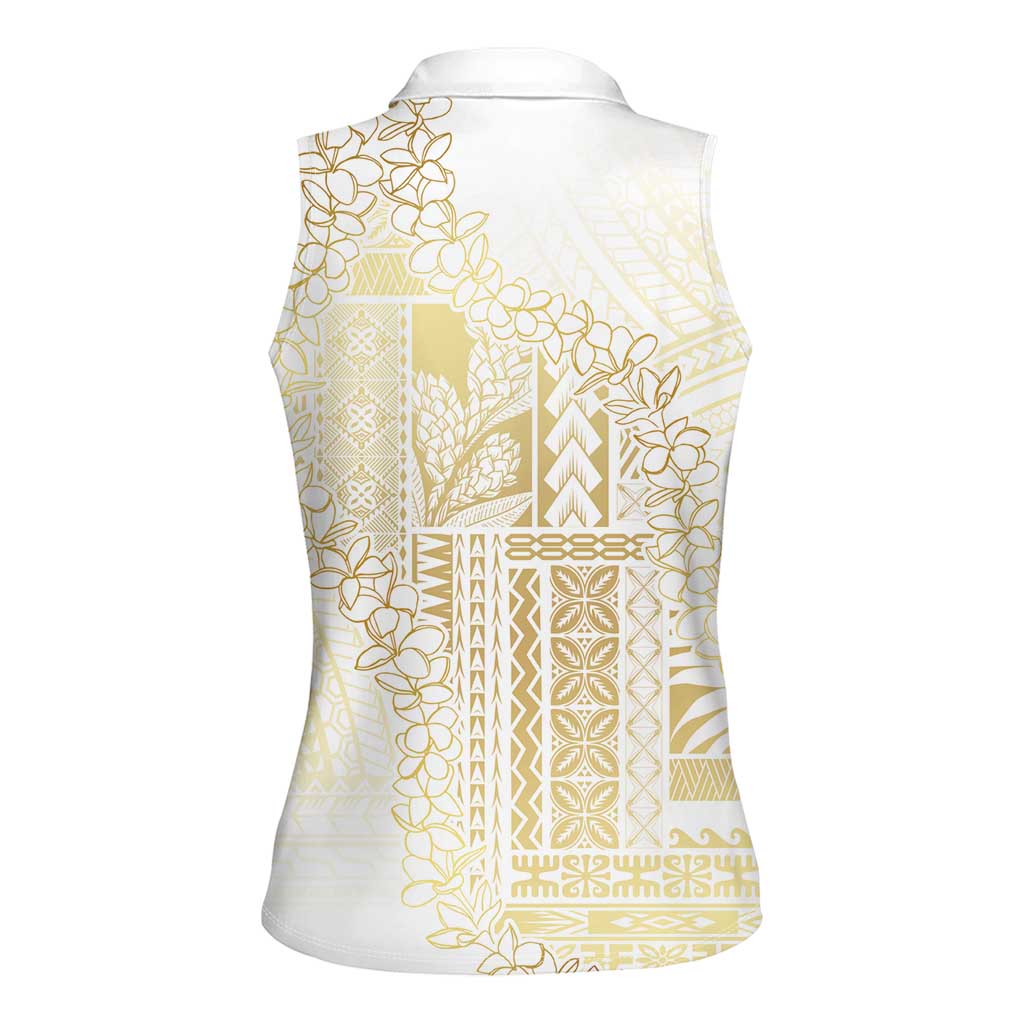 Samoa Lotu Tamaiti Mamanu Siapo Women Sleeveless Polo Shirt Golden Plumeria - Polynesian Pride