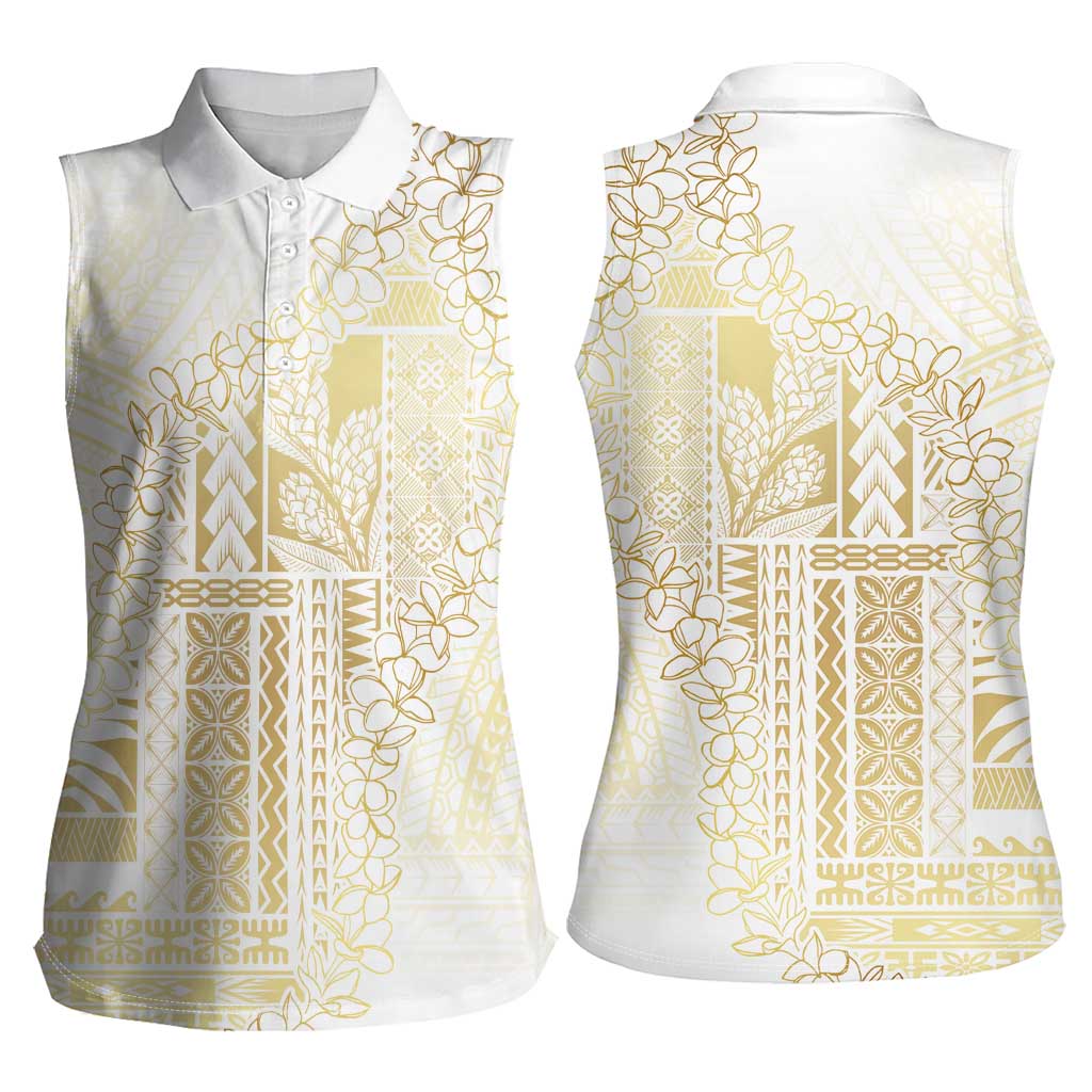 Samoa Lotu Tamaiti Mamanu Siapo Women Sleeveless Polo Shirt Golden Plumeria - Polynesian Pride
