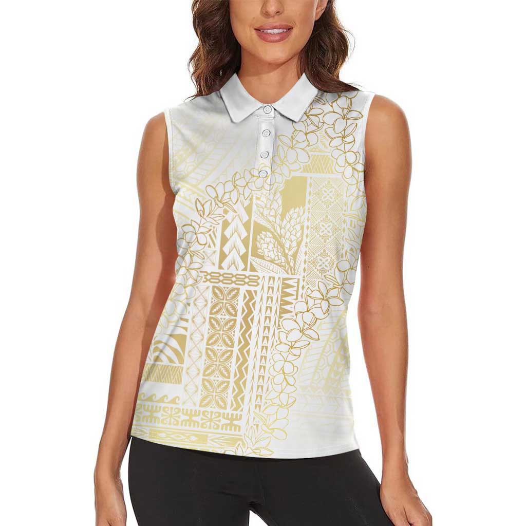 Samoa Lotu Tamaiti Mamanu Siapo Women Sleeveless Polo Shirt Golden Plumeria - Polynesian Pride