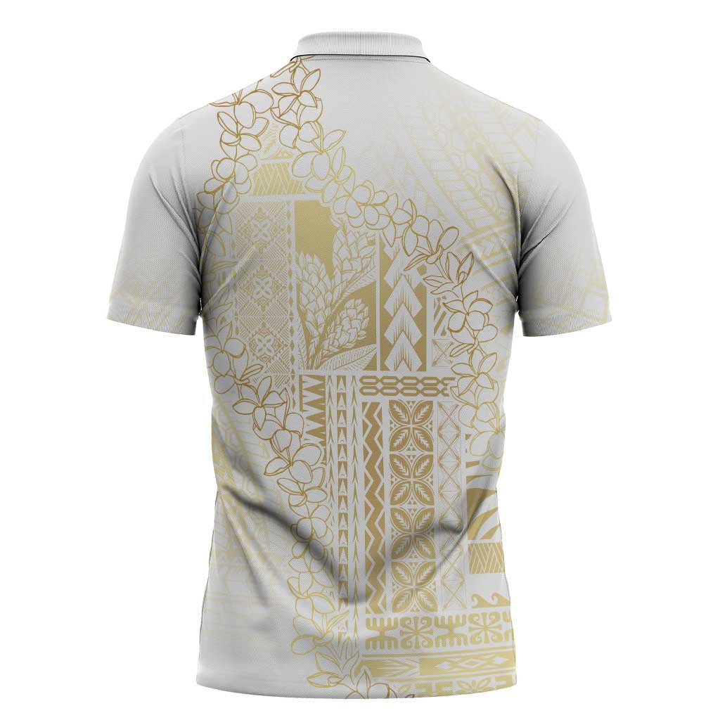 Samoa Lotu Tamaiti Mamanu Siapo Zipper Polo Shirt Golden Plumeria - Polynesian Pride